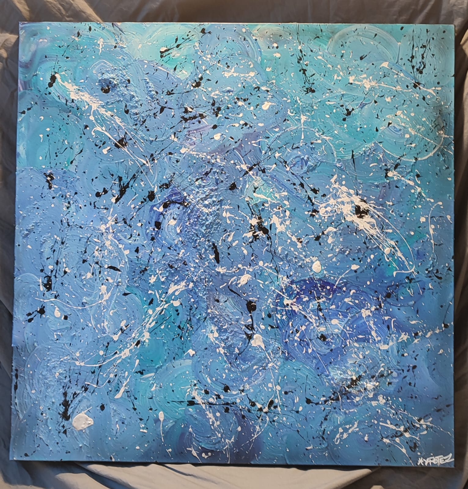 BLUE TEMPÊTE, 80 cm par 80 cm, matière utilisées : peinture acrylique